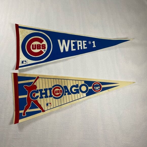 MLB Chicago Cubs Baseball Pennants Vintage 1980's Lot of 2 Different Team Logo - Picture 1 of 10